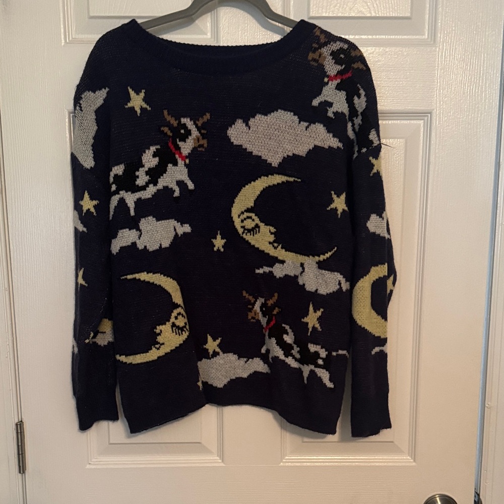 Navy Blue Cow Print Sweater